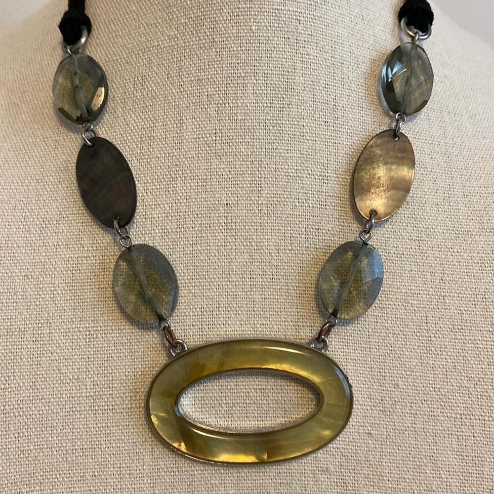 Lia Sophia Aspen Necklace Mother of Pearl Suede Cord Silver Tone 16"